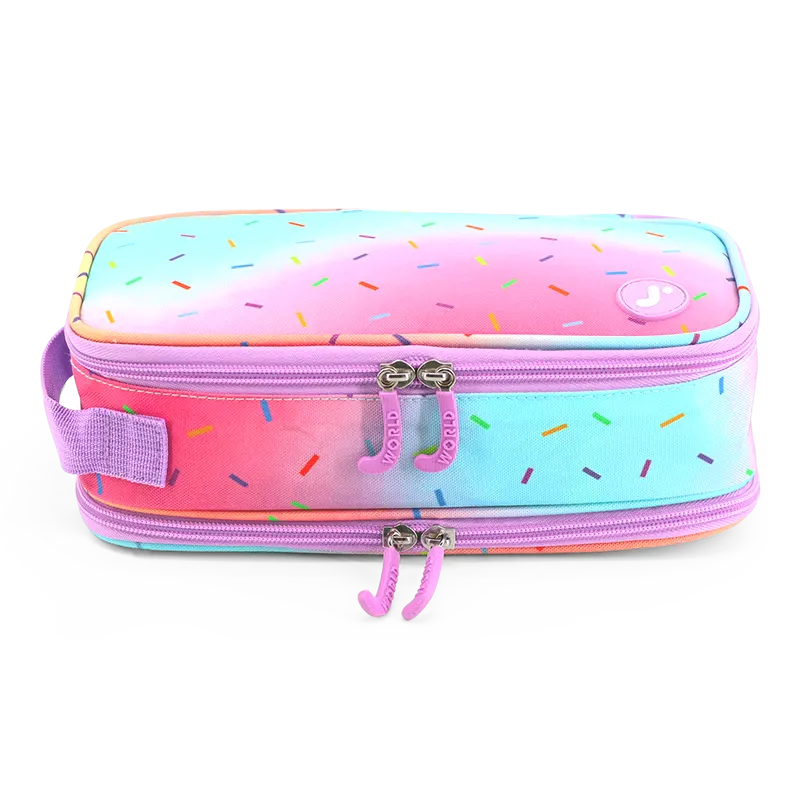 J World Doodle Pencil Case with Handle Strap in Confetti — front view 2 # color_Confetti