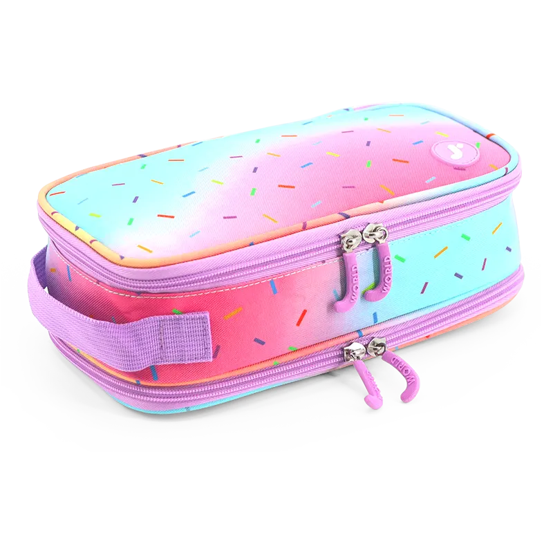 J World Doodle Pencil Case with Handle Strap in Confetti — angle view 2 # color_Confetti