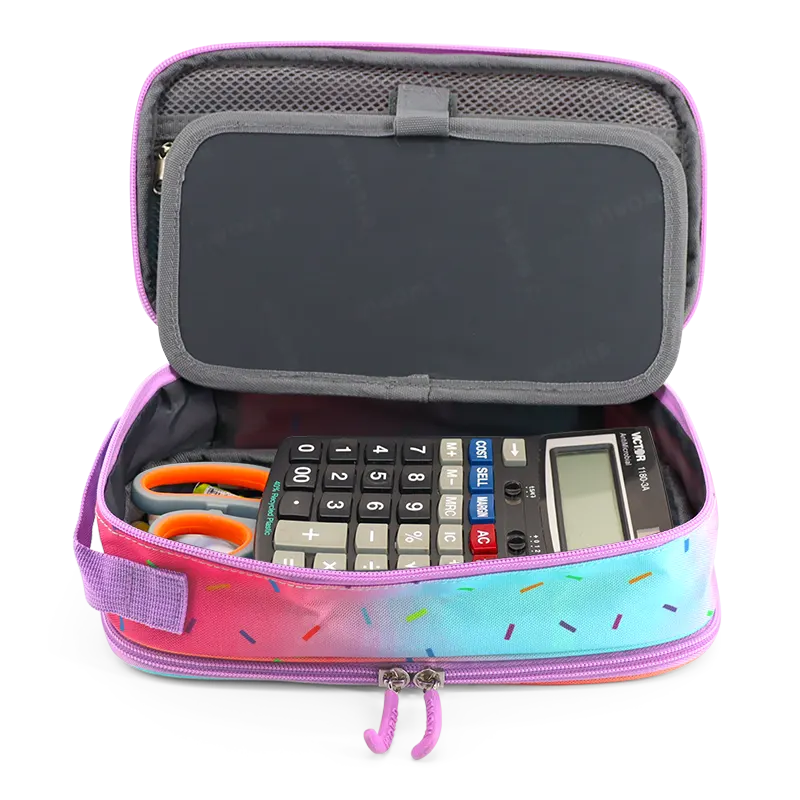 J World Doodle Pencil Case with Handle Strap in Confetti — interior view 2 # color_Confetti