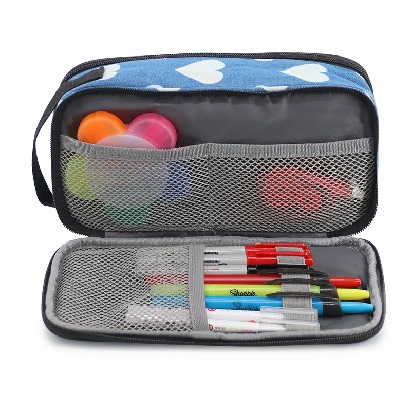 J World Doodle Pencil Case with Handle Strap in Denim Heart — interior view 3 # color_Denim Heart