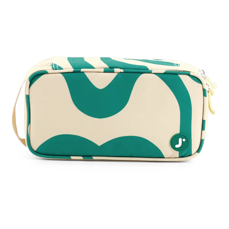 J World Doodle Pencil Case with Handle Strap in Green Swirl — front view # color_Green Swirl