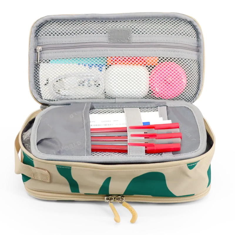 J World Doodle Pencil Case with Handle Strap in Green Swirl — interior view # color_Green Swirl