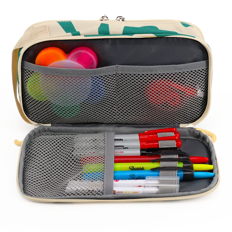 J World Doodle Pencil Case with Handle Strap in Green Swirl — interior view 3 # color_Green Swirl