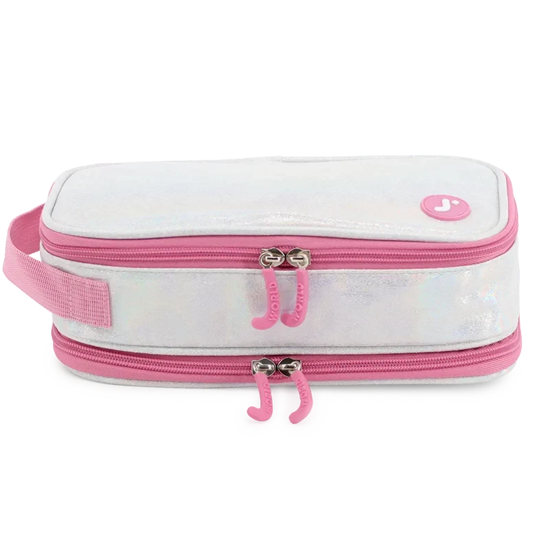 J World Doodle Pencil Case with Handle Strap in Metallic Silver — front view 2 # color_Metallic Silver