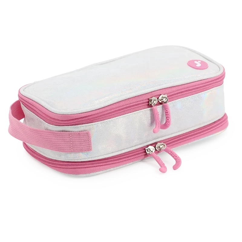 J World Doodle Pencil Case with Handle Strap in Metallic Silver — angle view 2 # color_Metallic Silver