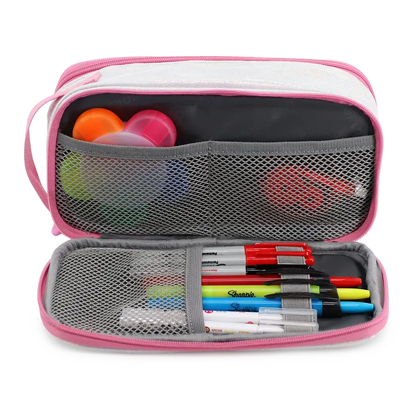 J World Doodle Pencil Case with Handle Strap in Metallic Silver — interior view 3 # color_Metallic Silver