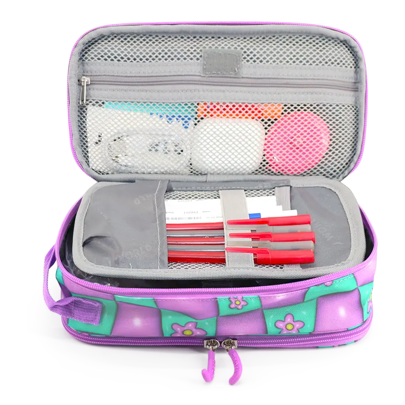 J World Doodle Pencil Case with Handle Strap in Puffy Flower — interior view # color_Puffy Flower