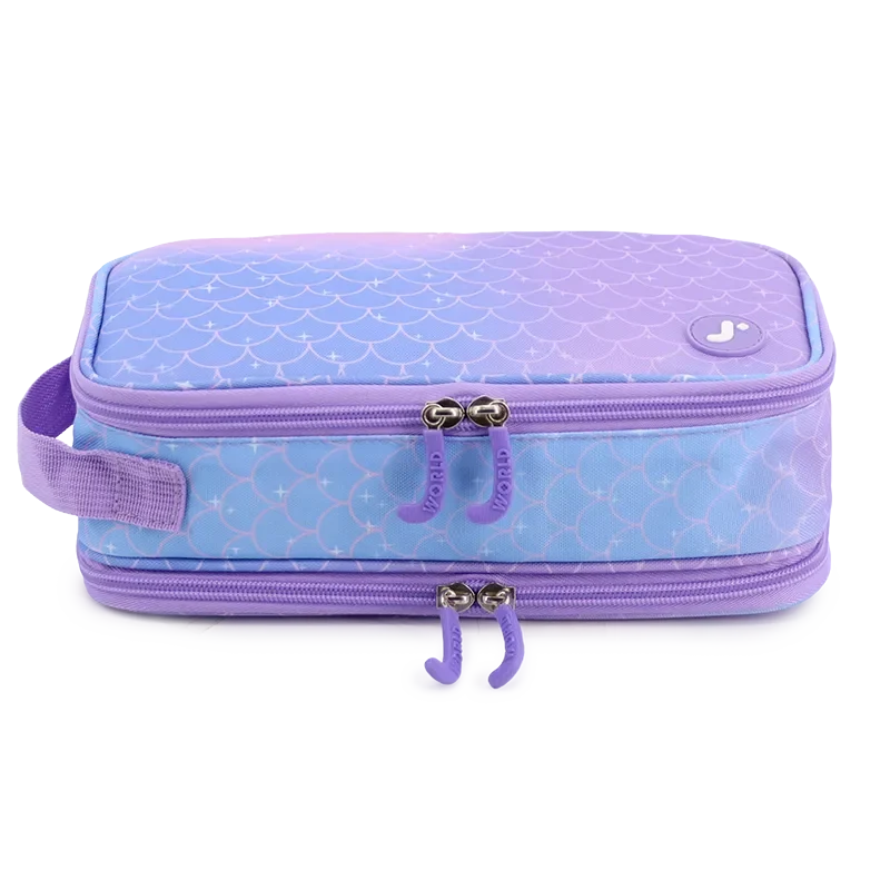 J World Doodle Pencil Case with Handle Strap in Purple Mermaid — front view 2 # color_Purple Mermaid