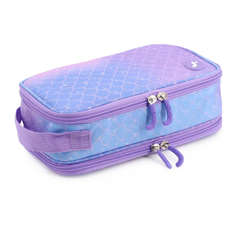 J World Doodle Pencil Case with Handle Strap in Purple Mermaid — angle view 2 # color_Purple Mermaid