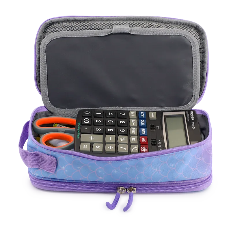 J World Doodle Pencil Case with Handle Strap in Purple Mermaid — interior view 2 # color_Purple Mermaid