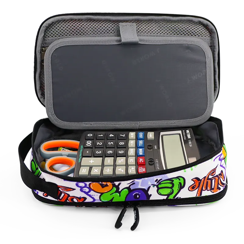 J World Doodle Pencil Case with Handle Strap in Street Art — interior view 2 # color_Street Art