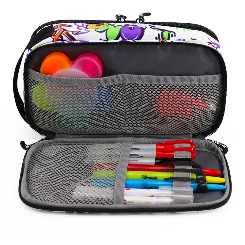 J World Doodle Pencil Case with Handle Strap in Street Art — interior view 3 # color_Street Art