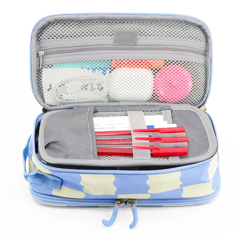 J World Doodle Pencil Case with Handle Strap in Wiggle Blue — interior view # color_Wiggle Blue