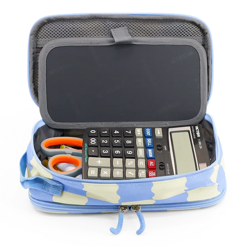 J World Doodle Pencil Case with Handle Strap in Wiggle Blue — interior view 2 # color_Wiggle Blue