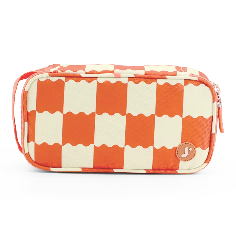 J World Doodle Pencil Case with Handle Strap in Wiggle Coral — front view # color_Wiggle Coral