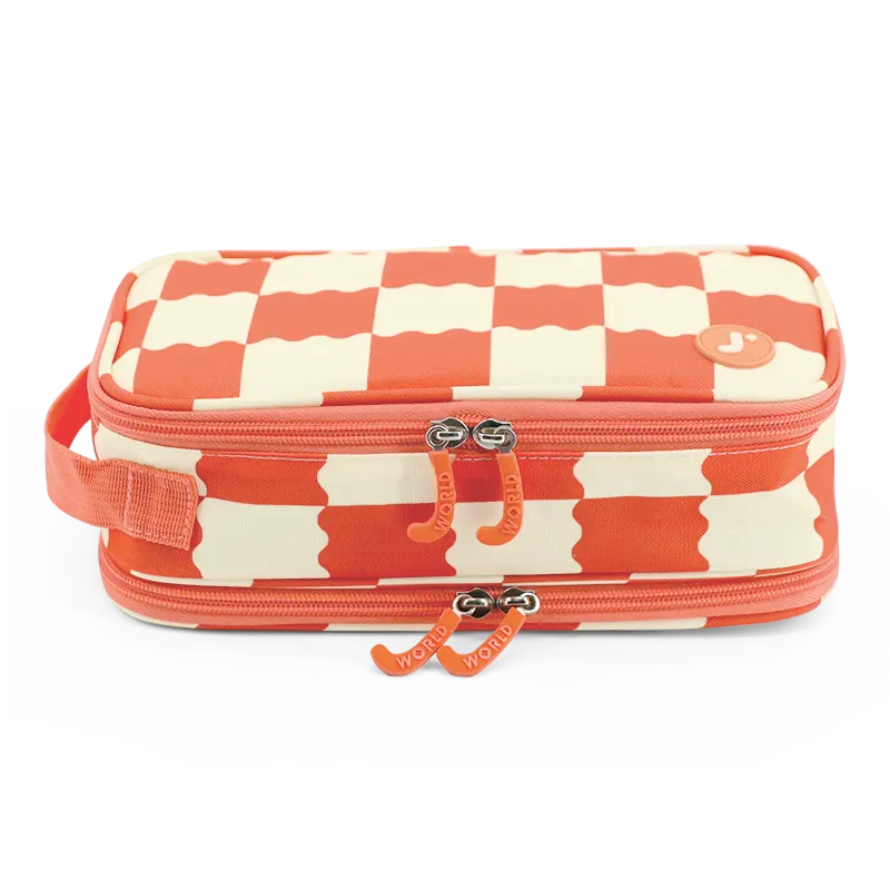 J World Doodle Pencil Case with Handle Strap in Wiggle Coral — angle view 2 # color_Wiggle Coral