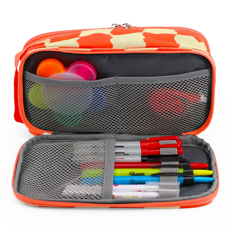 J World Doodle Pencil Case with Handle Strap in Wiggle Coral — interior view 3 # color_Wiggle Coral