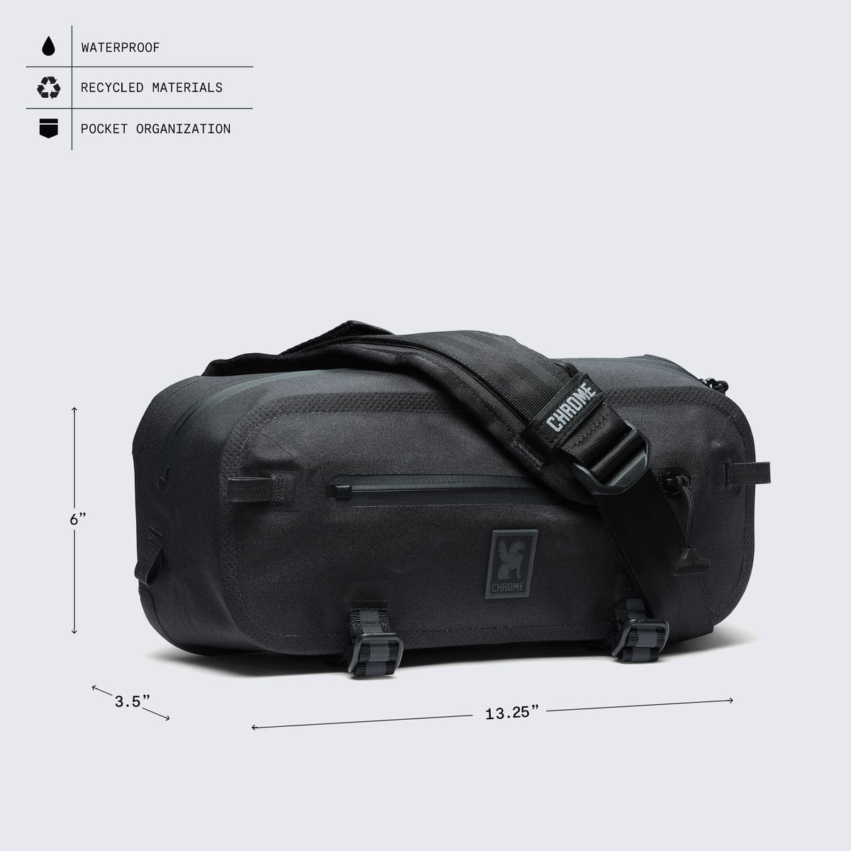 Chrome Industries Mini Kadet WP Sling Bag 5L in Black — detail view