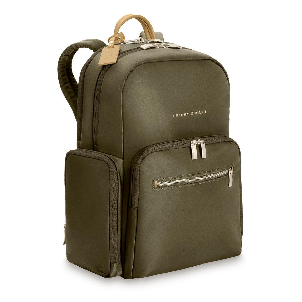 Briggs & Riley Rhapsody Medium Backpack in Olive — angle view