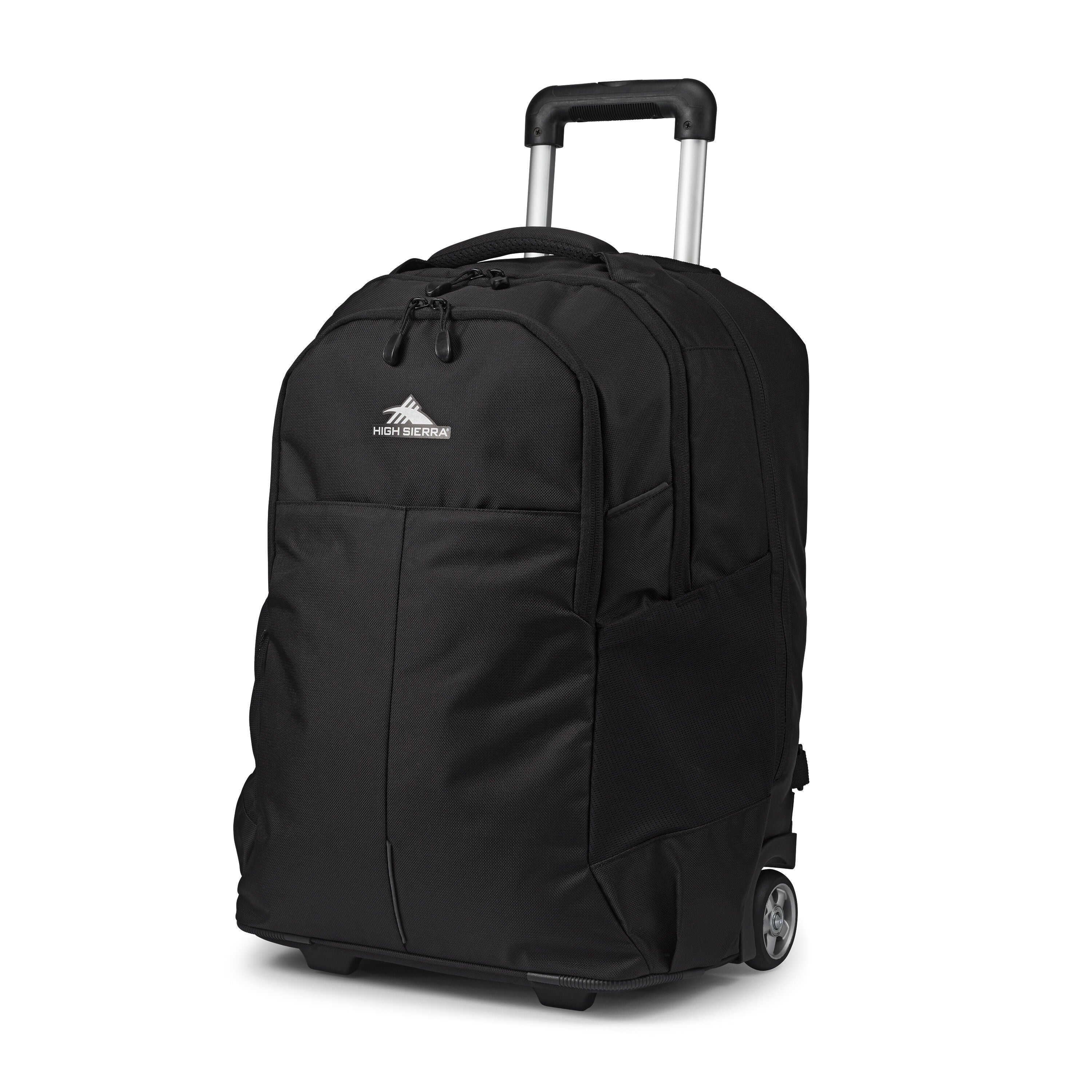 High Sierra Powerglide Pro Wheeled Backpack in Black — front view