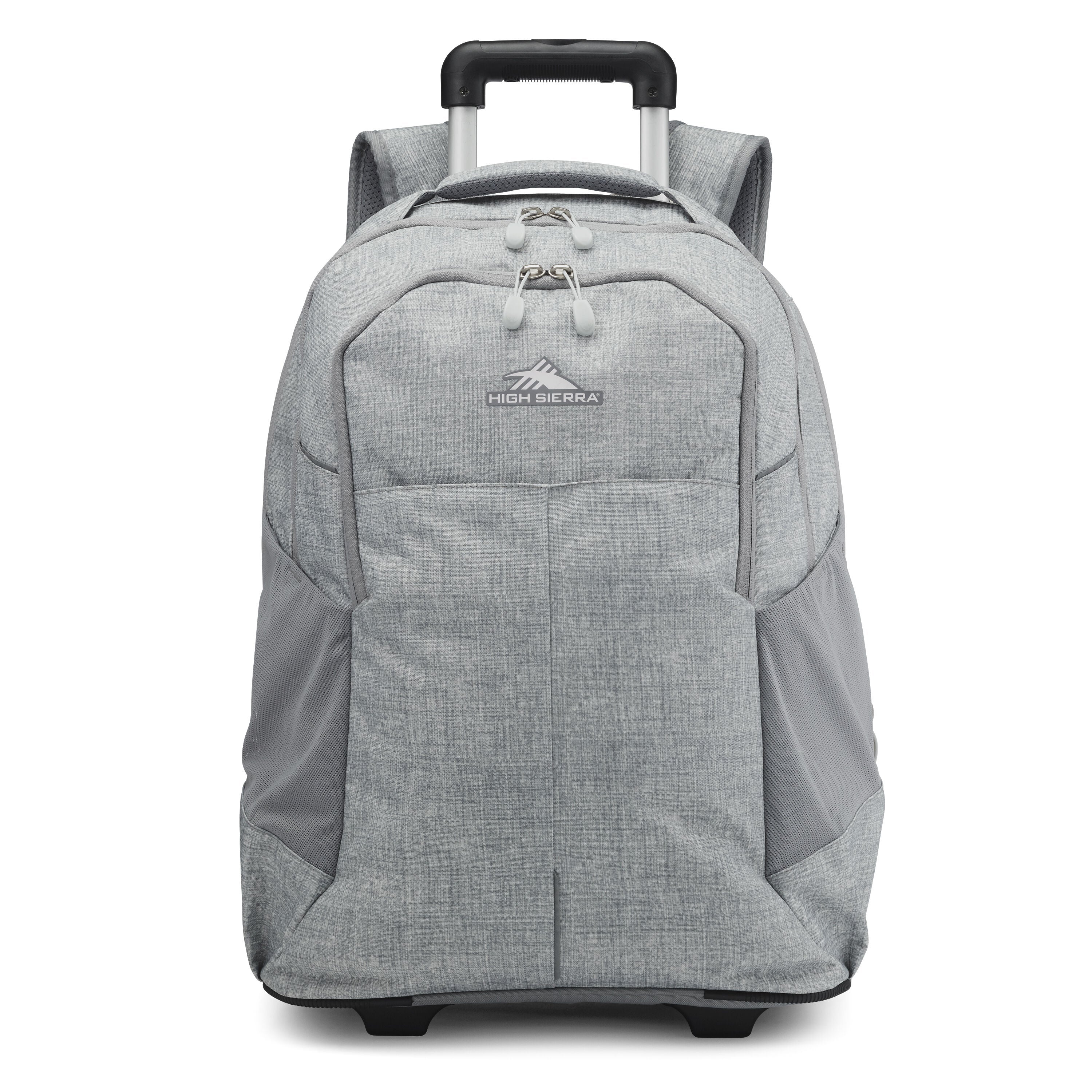 High Sierra Powerglide Pro Wheeled Backpack in Silver Heather — angle view 2