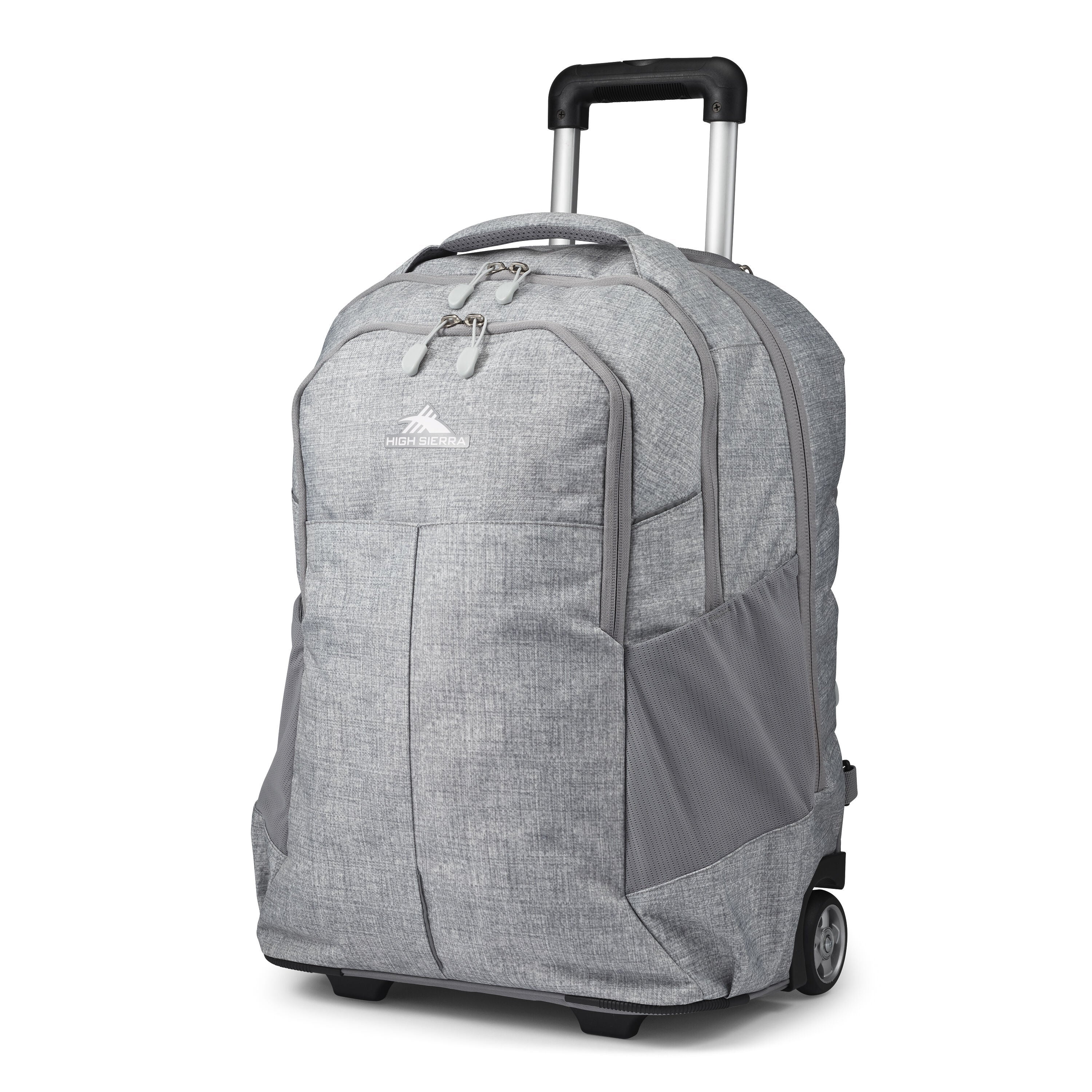 High Sierra Powerglide Pro Wheeled Backpack in Silver Heather — front view