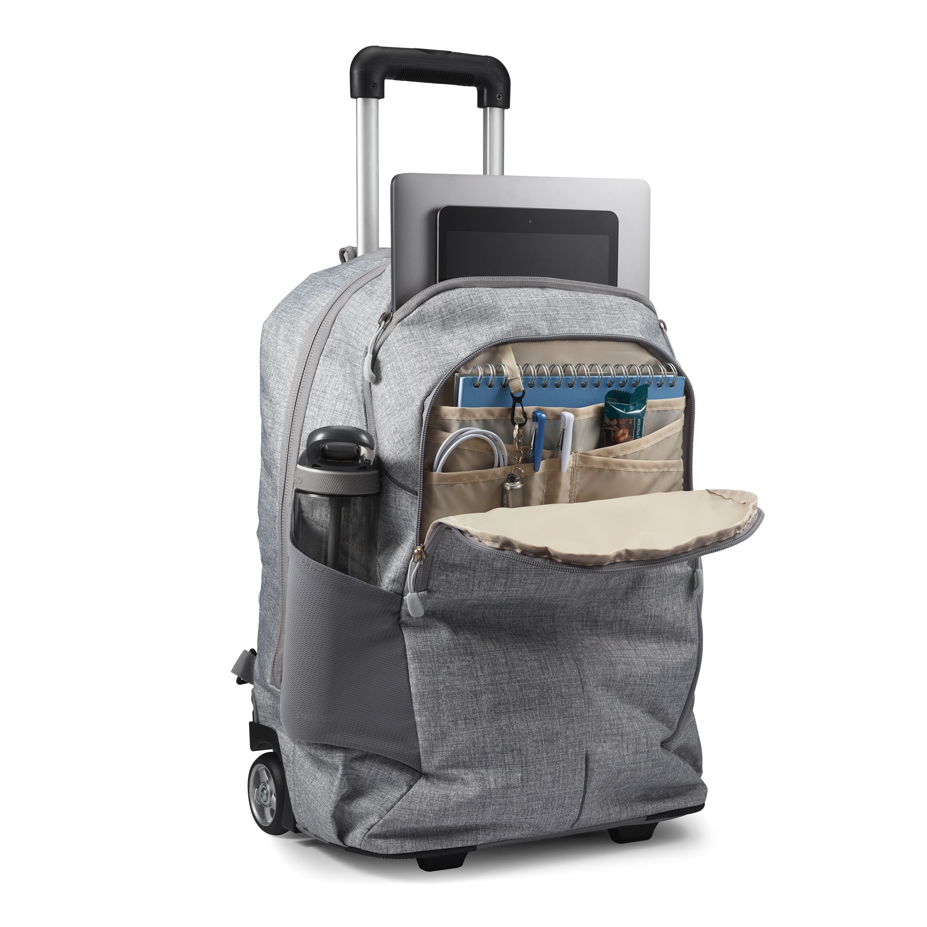 High Sierra Powerglide Pro Wheeled Backpack in Silver Heather — interior view