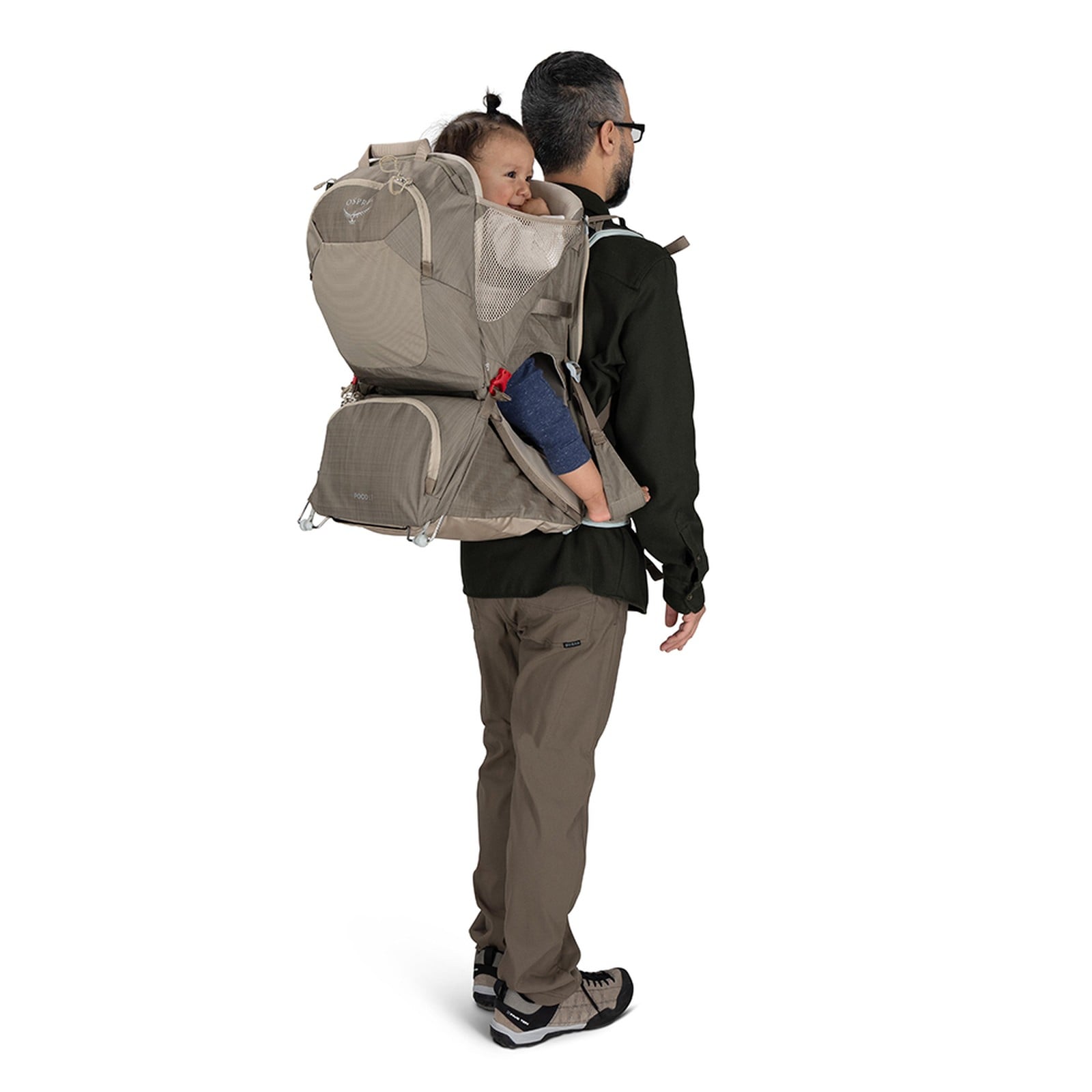 Osprey Poco LT Child Carrier 25L in Tan Concrete — lifestyle 2