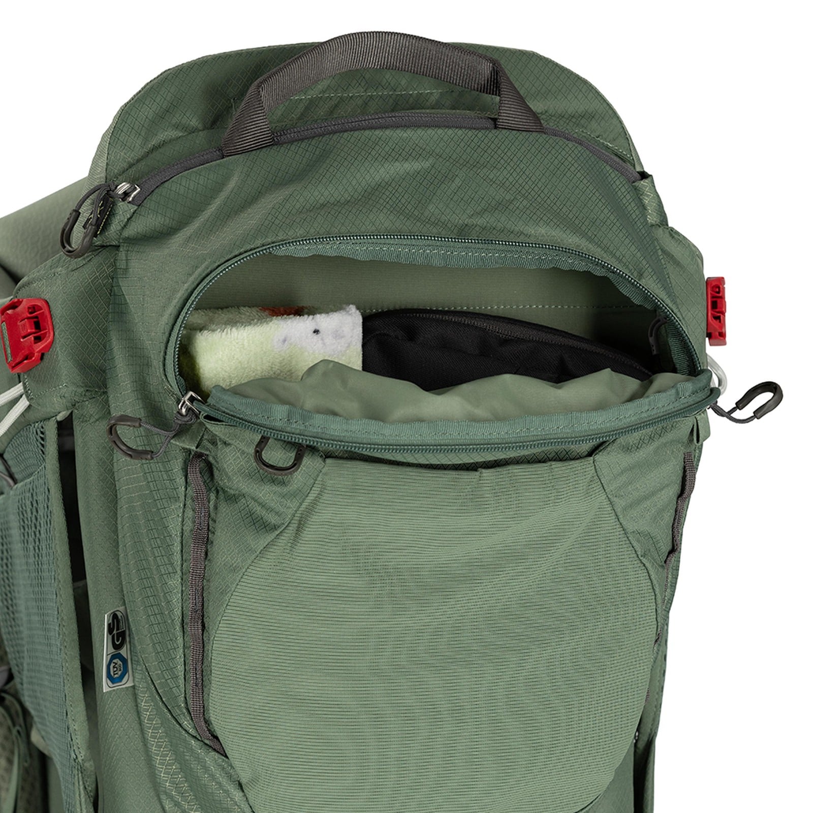 Osprey Poco Premium Child Carrier 36L in Koseret Green — detail view 2