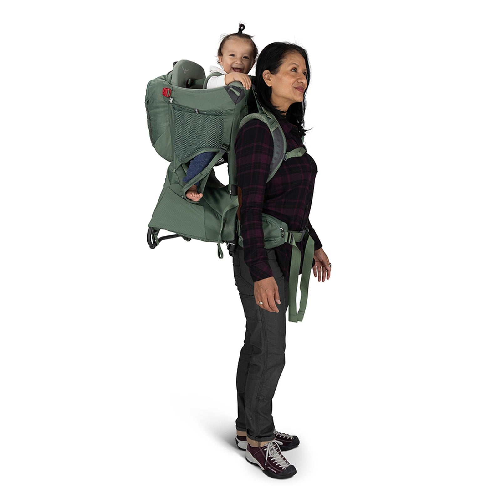 Osprey Poco Premium Child Carrier 36L in Koseret Green — lifestyle