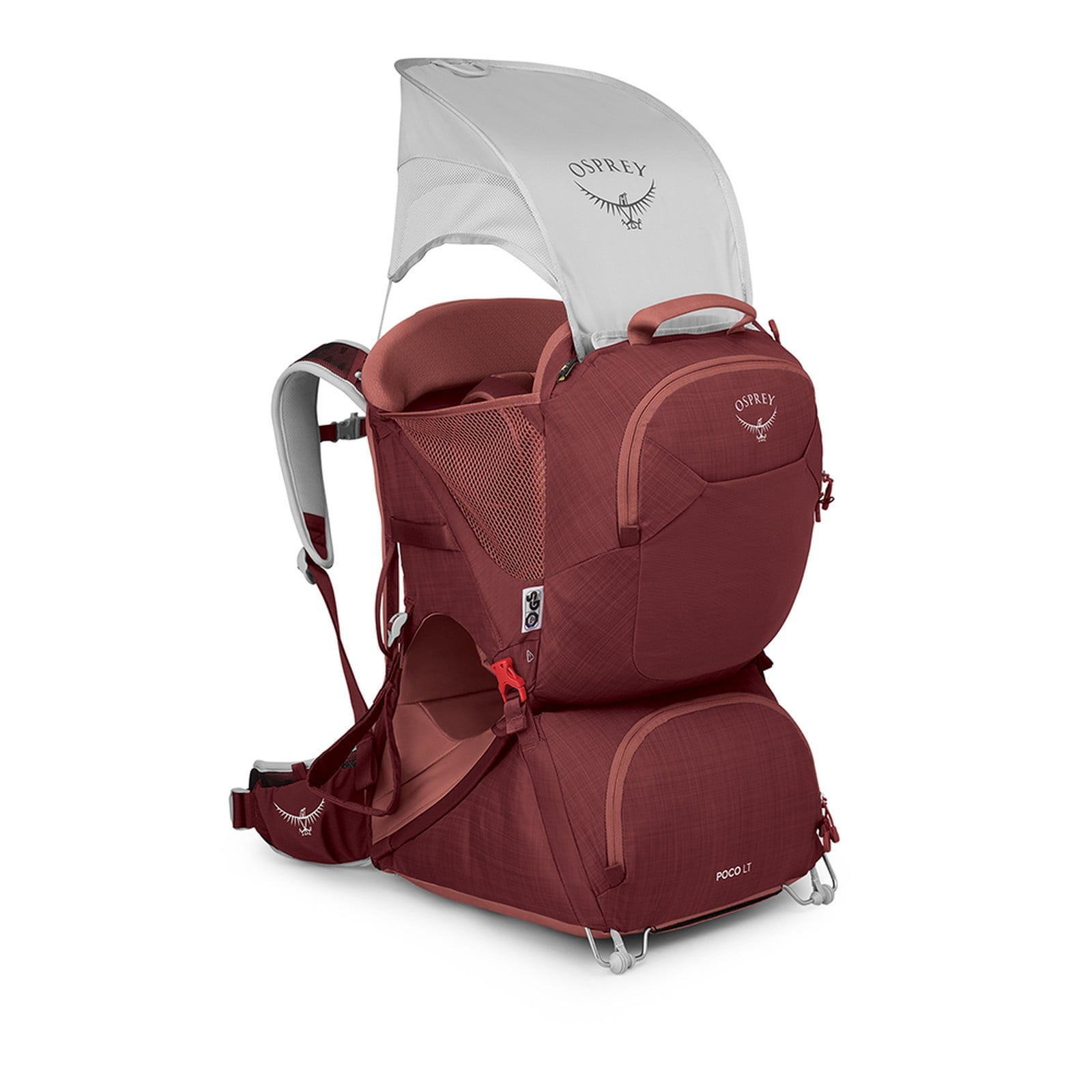 Osprey Poco LT Child Carrier 25L in Red Mountain — angle view 6