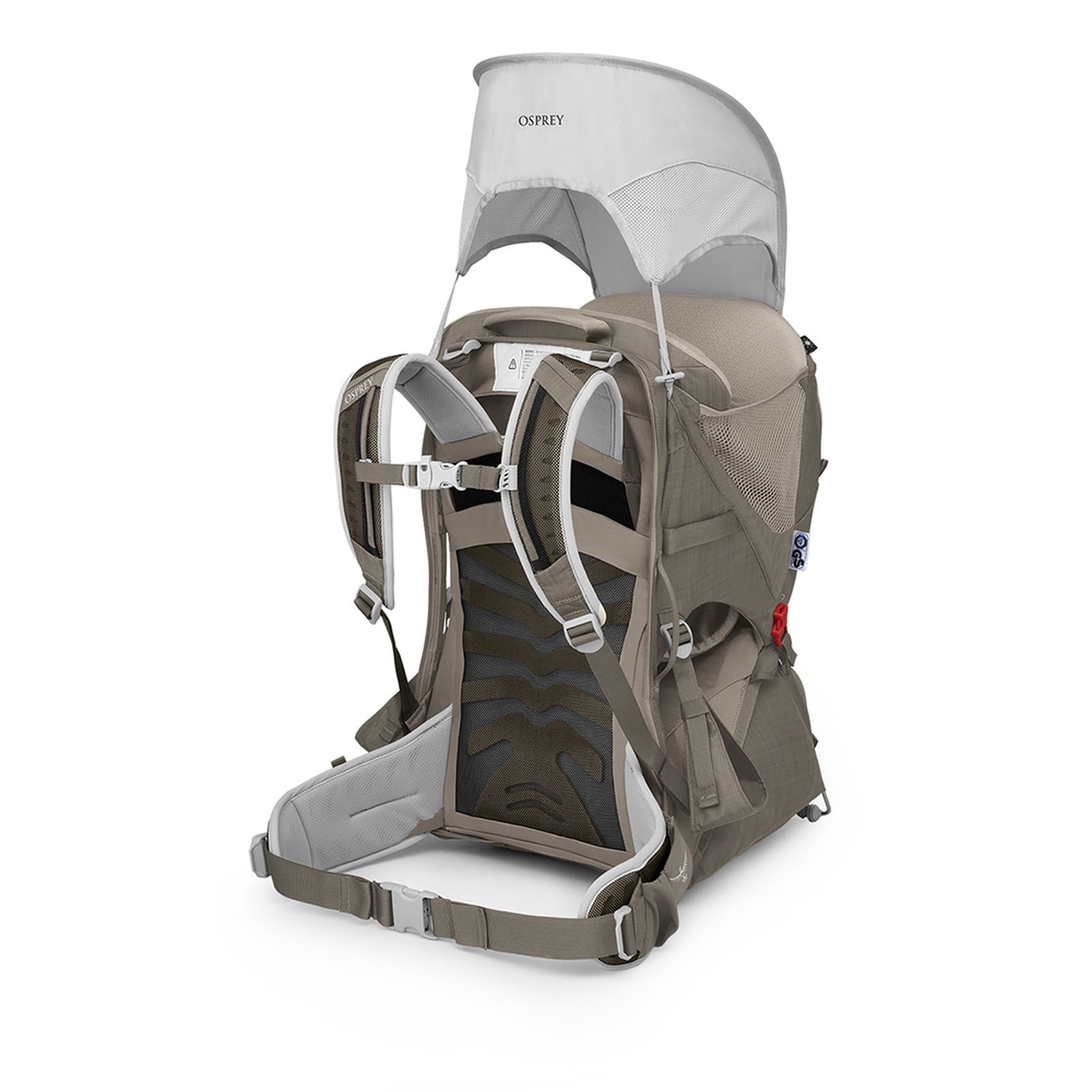 Osprey Poco LT Child Carrier 25L in Tan Concrete — angle view 6