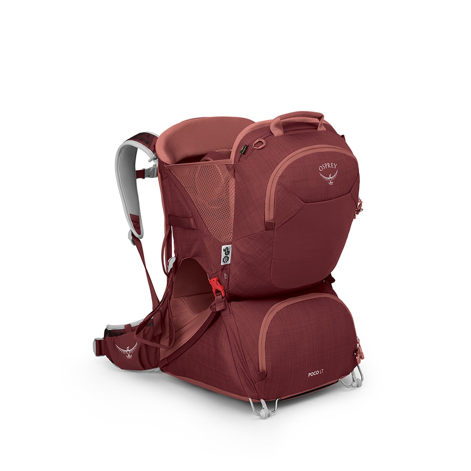 Osprey Poco LT Child Carrier 25L in Red Mountain — angle view 2