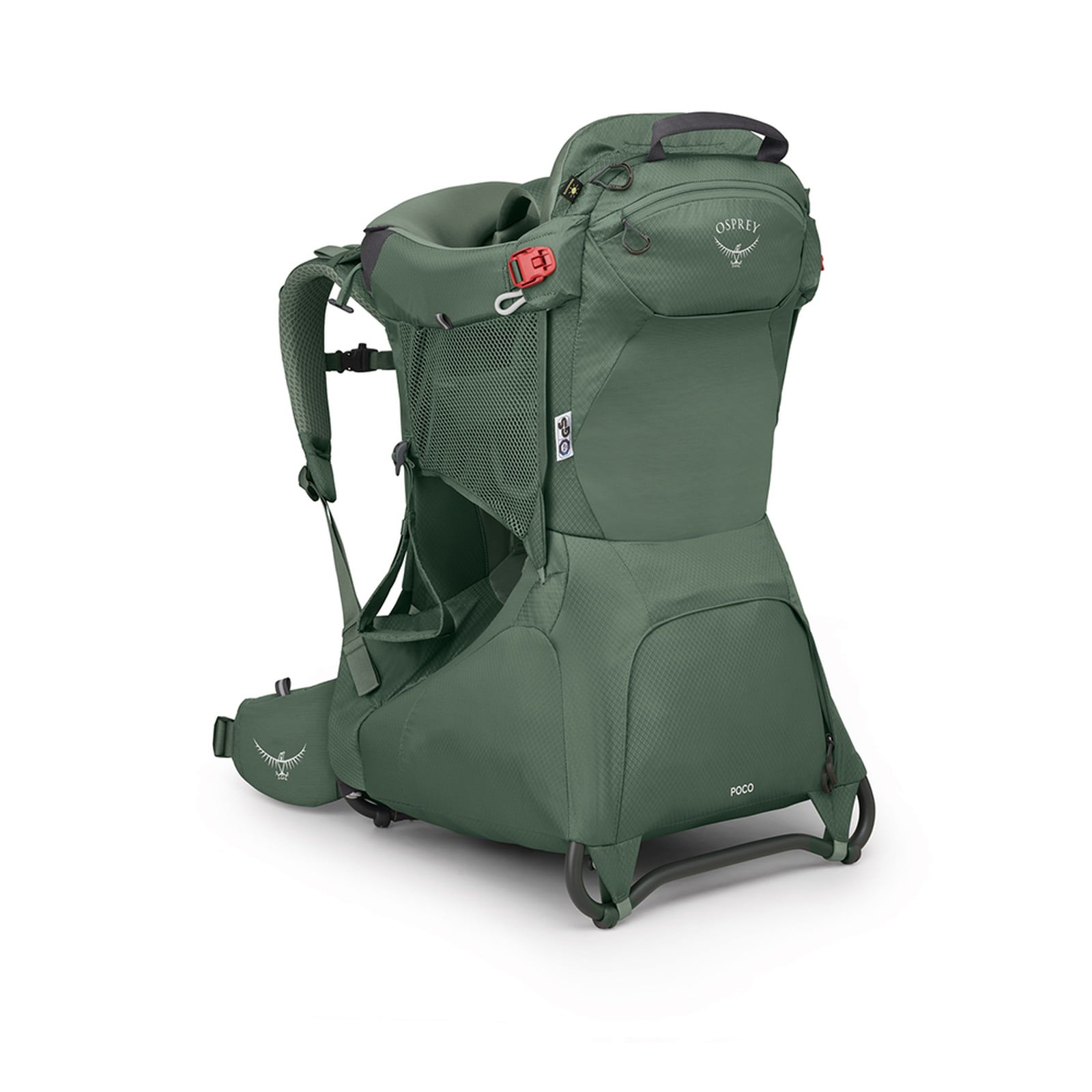 Osprey Poco Child Carrier 24L in Koseret Green — angle view 2