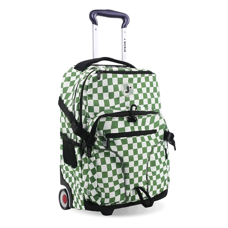 J World Lunar Multi-Purpose Laptop Rolling Backpack (19.5 Inch) in Matcha Checkers — angle view 2 # color_Matcha Checkers