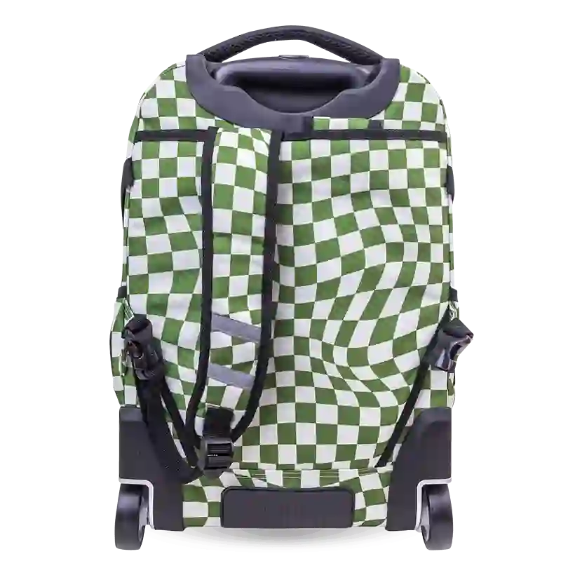 J World Lunar Multi-Purpose Laptop Rolling Backpack (19.5 Inch) in Matcha Checkers — back view # color_Matcha Checkers