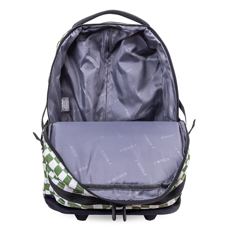 J World Lunar Multi-Purpose Laptop Rolling Backpack (19.5 Inch) in Matcha Checkers — interior view # color_Matcha Checkers