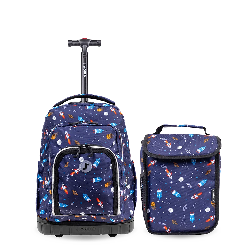 J World Lollipop Kids Rolling Backpack With Lunch Bag (16 Inch) in Spaceship — front view # color_Spaceship