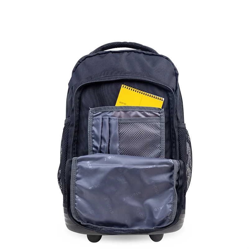 J World Sunny Rolling Backpack (17 Inch) in Black — detail view # color_Black