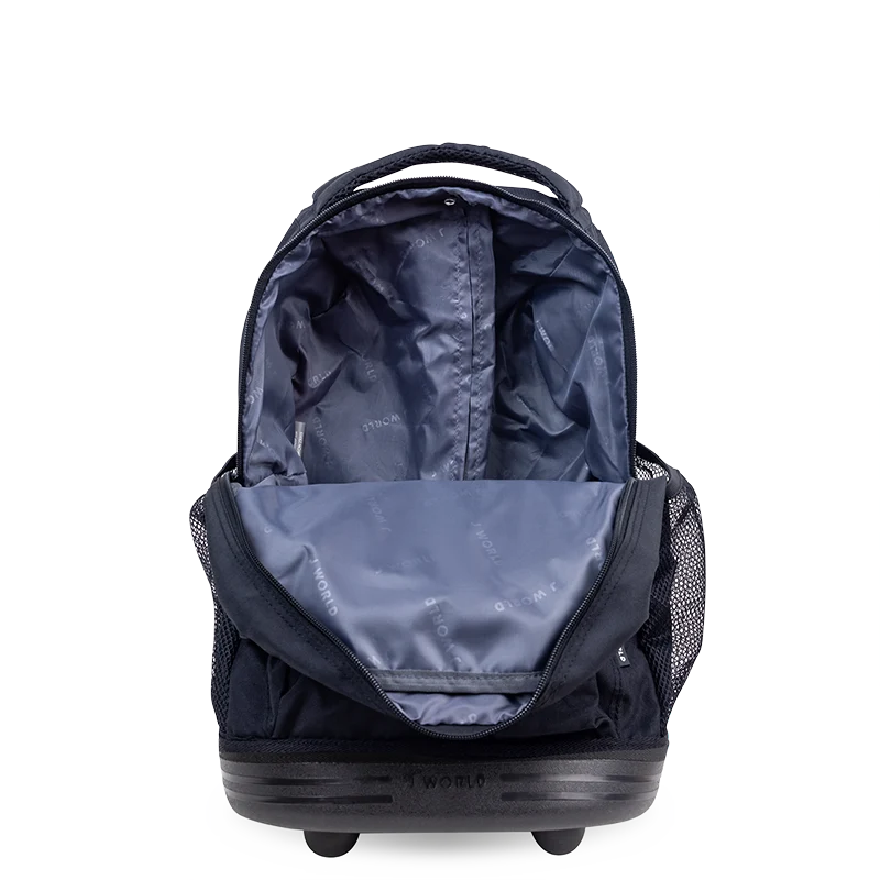 J World Sunny Rolling Backpack (17 Inch) in Black — interior view # color_Black