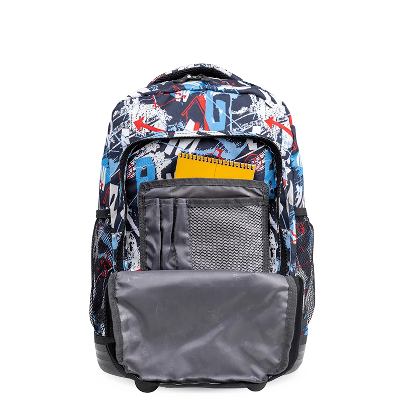J World Sunny Rolling Backpack (17 Inch) in Graffiti — detail view # color_Graffiti