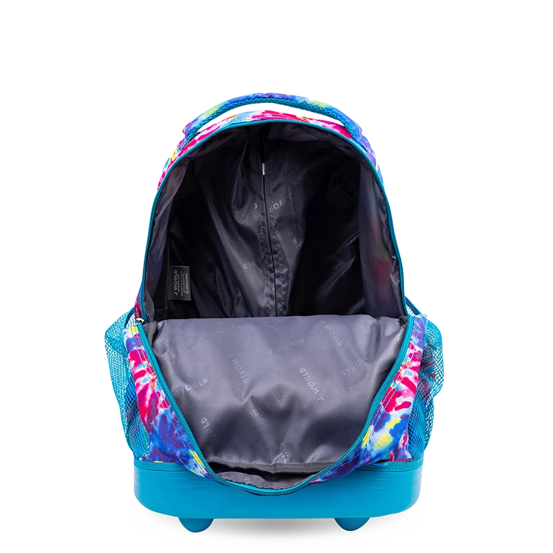 J World Sunny Rolling Backpack (17 Inch) in Tie Dye — interior view # color_Tie Dye