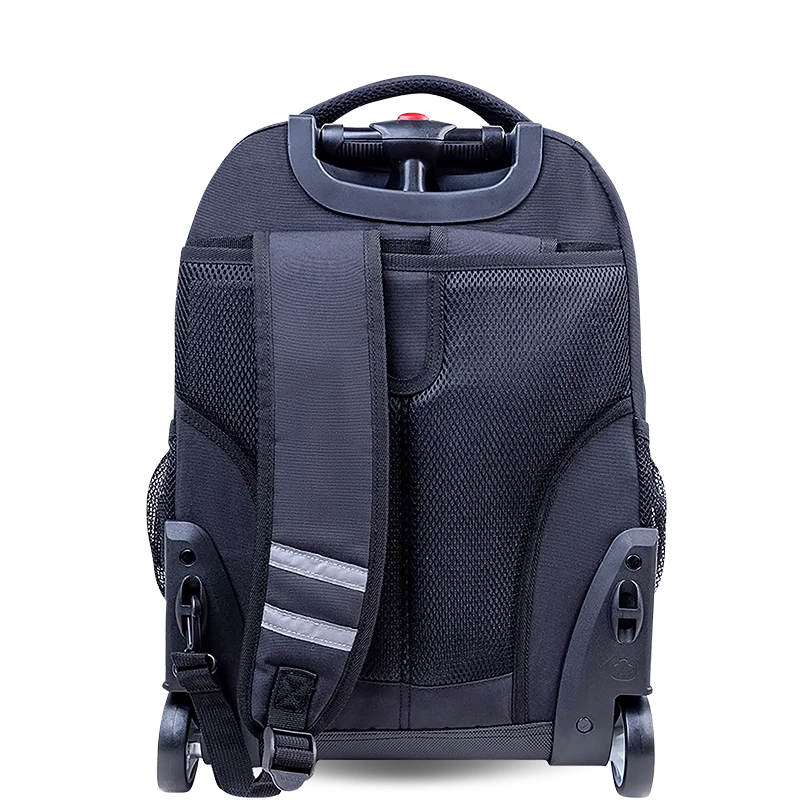 J World Sunrise Rolling Backpack (18 Inch) in Black — back view # color_Black
