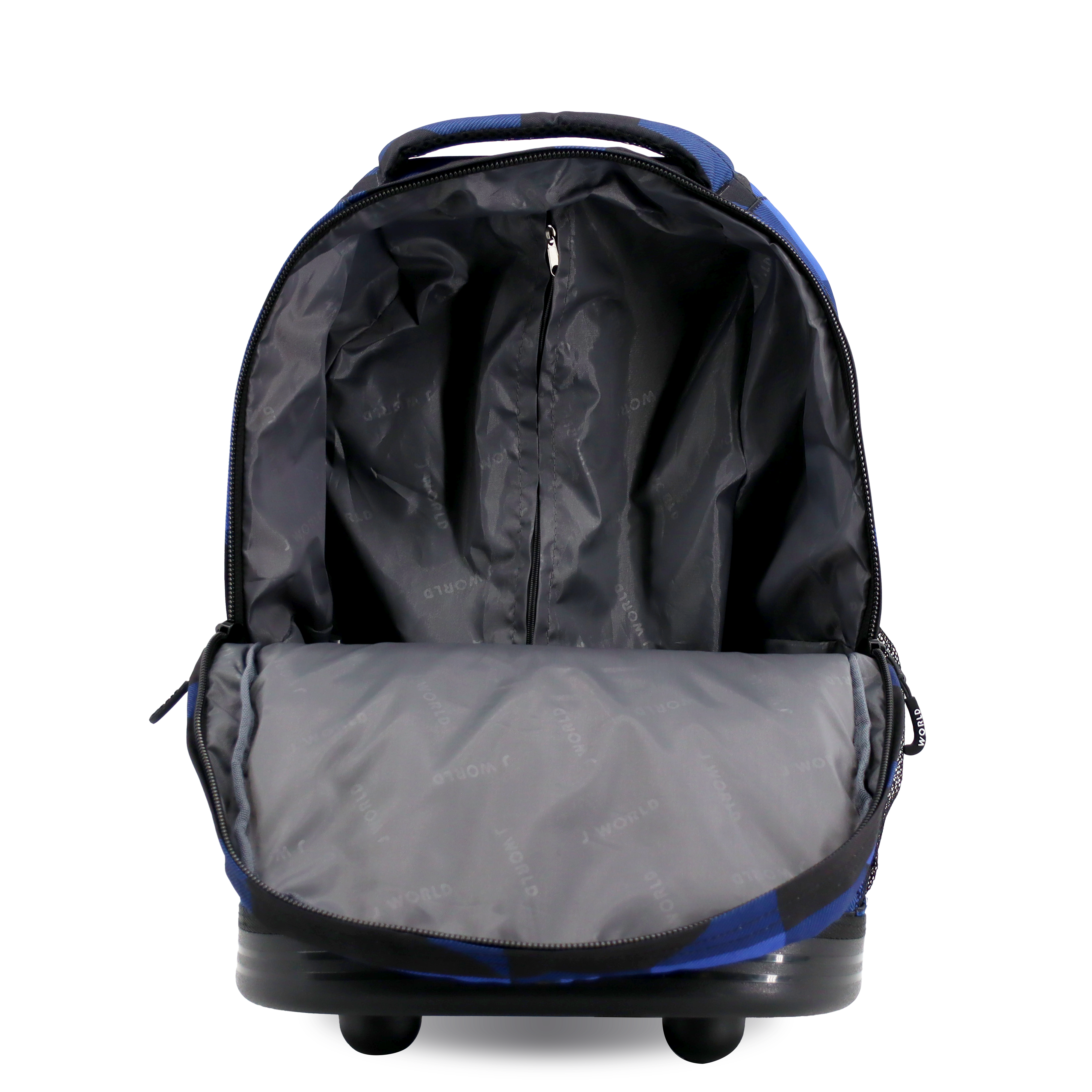 J World Sunrise Rolling Backpack (18 Inch) in Block Navy — front view 2 # color_Block Navy