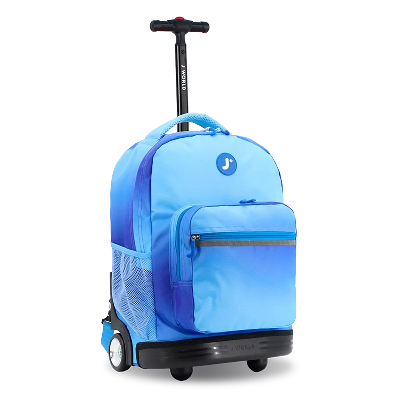 J World Sunrise Rolling Backpack (18 Inch) in Blue Gradient — angle view 2 # color_Blue Gradient