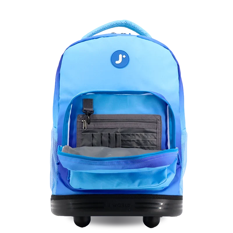 J World Sunrise Rolling Backpack (18 Inch) in Blue Gradient — detail view # color_Blue Gradient