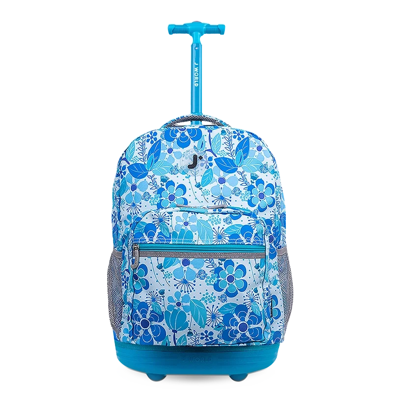 J World Sunrise Rolling Backpack (18 Inch) in Blue Vine — front view # color_Blue Vine
