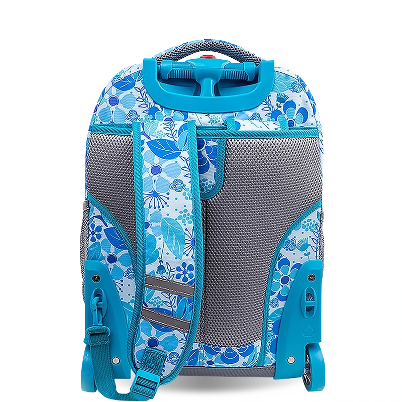 J World Sunrise Rolling Backpack (18 Inch) in Blue Vine — back view # color_Blue Vine