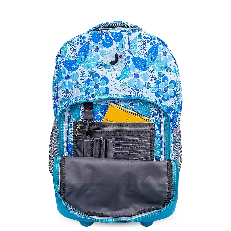 J World Sunrise Rolling Backpack (18 Inch) in Blue Vine — detail view # color_Blue Vine