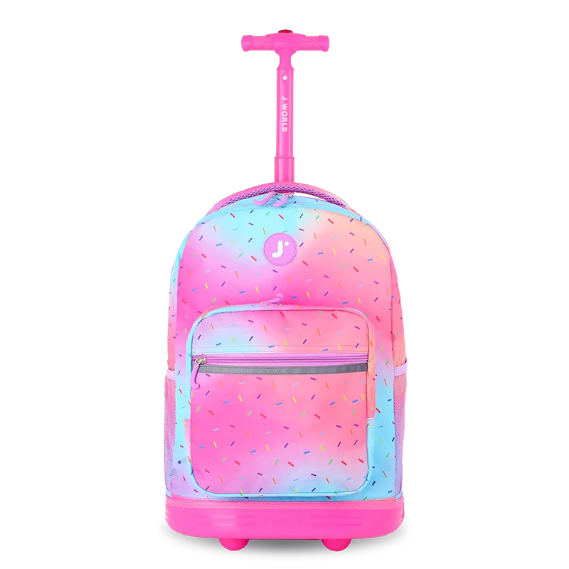 J World Sunrise Rolling Backpack (18 Inch) in Confetti — front view # color_Confetti
